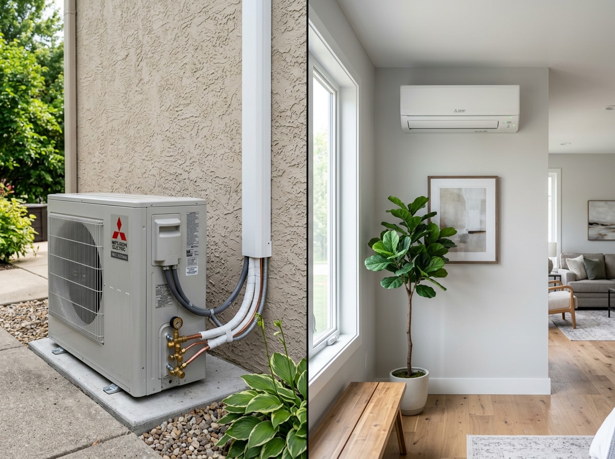 Outdoor condenser and indoor wall-mounted air handler of a ductless mini split system