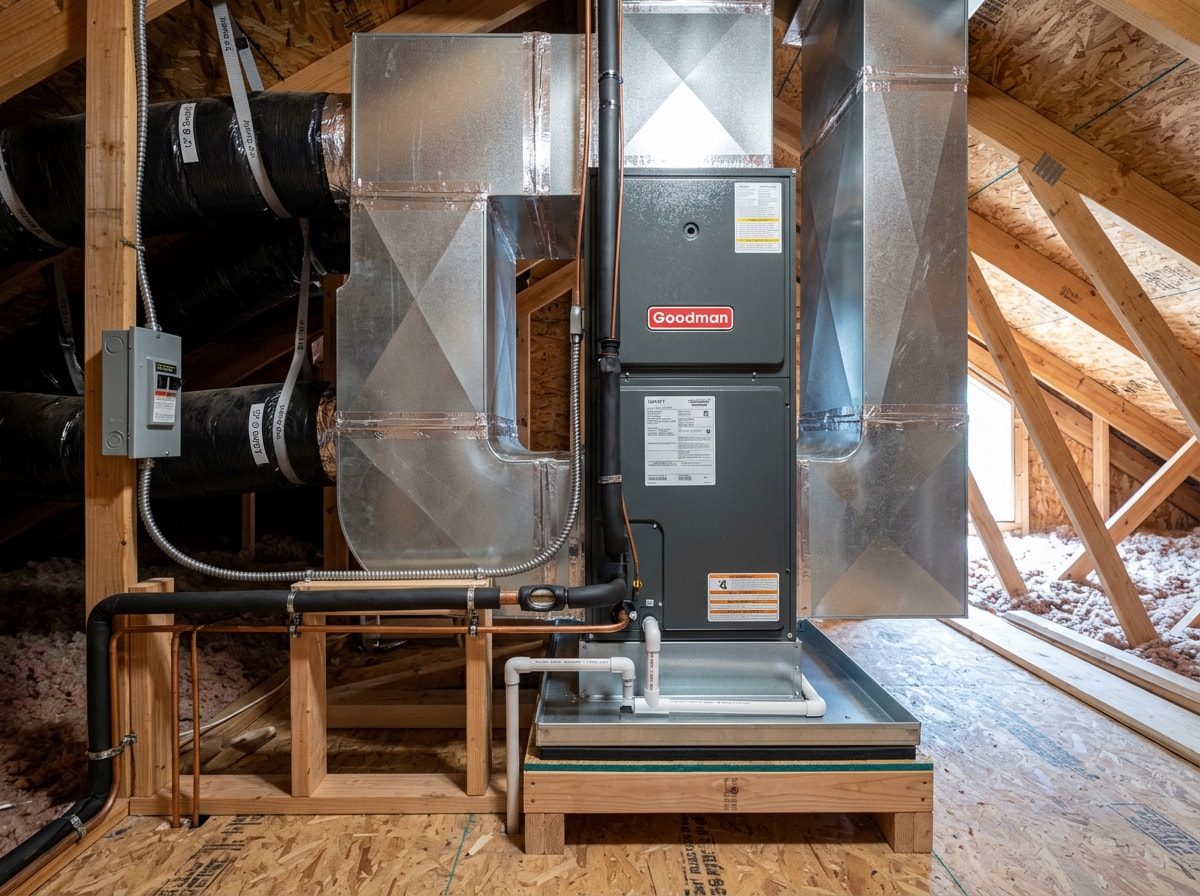 HVAC technician installing a new residential air conditioning system in Rancho Cordova, CA