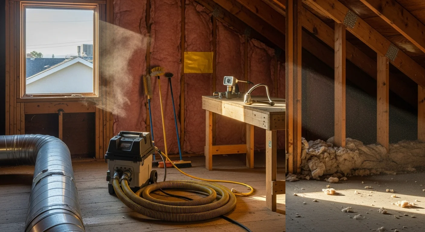 Air duct cleaning equipment being used in residential HVAC system