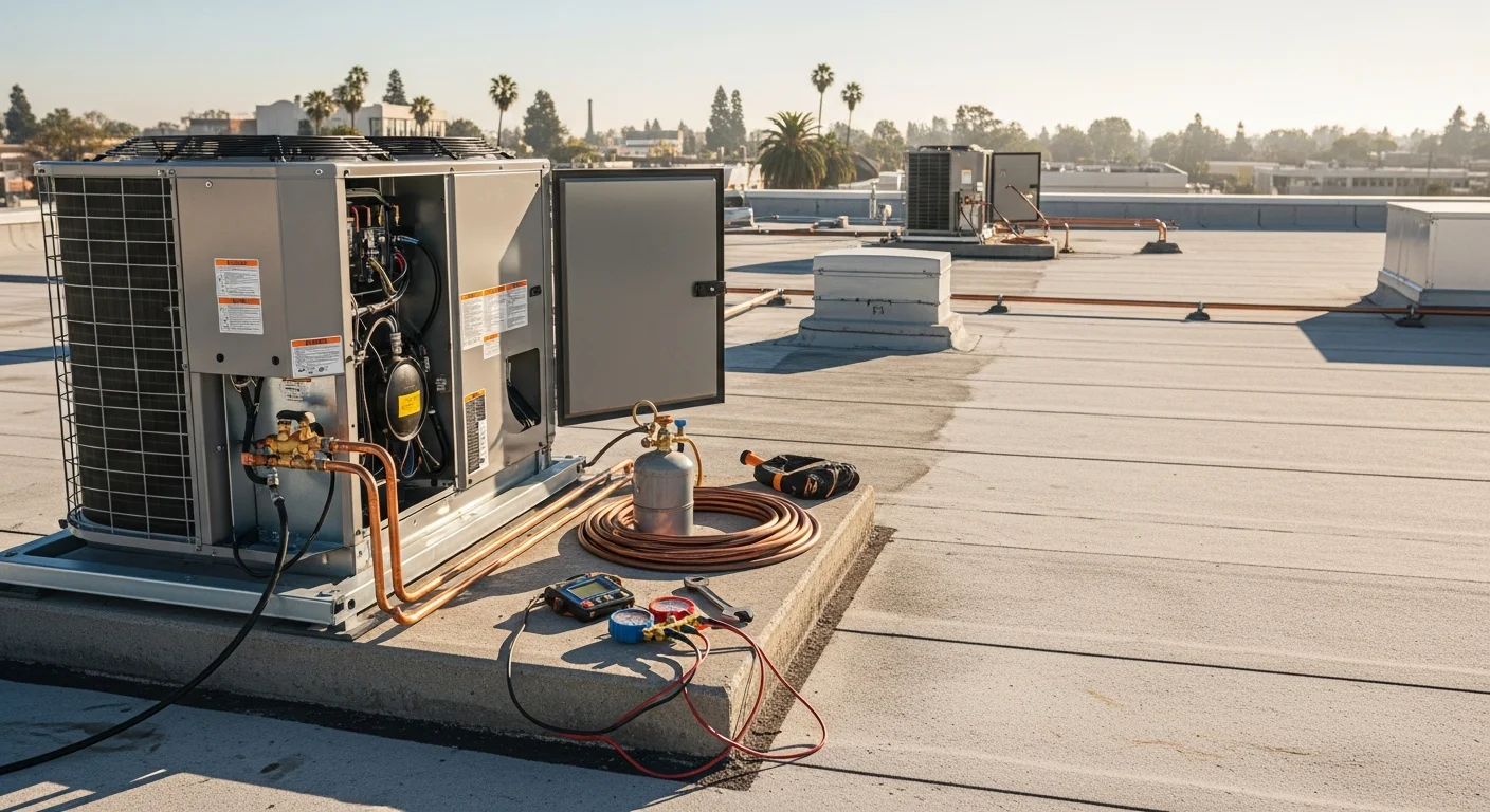 Commercial HVAC rooftop unit installation on business building