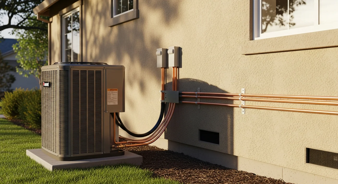 HVAC technician performing air conditioning system maintenance