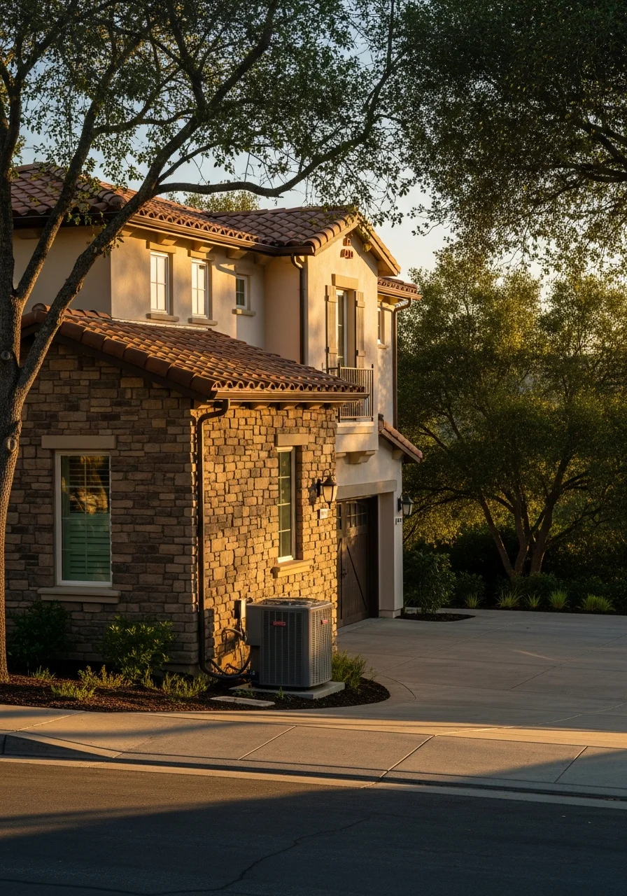 El Dorado Hills home on elevated terrain with architectural detail visible.